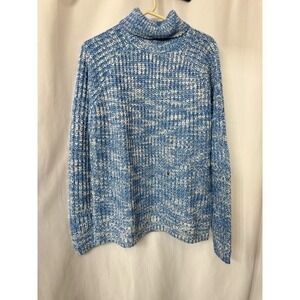 Piombo Blue and White Knit Turtleneck Sweater - Size Large. ‎  H47
